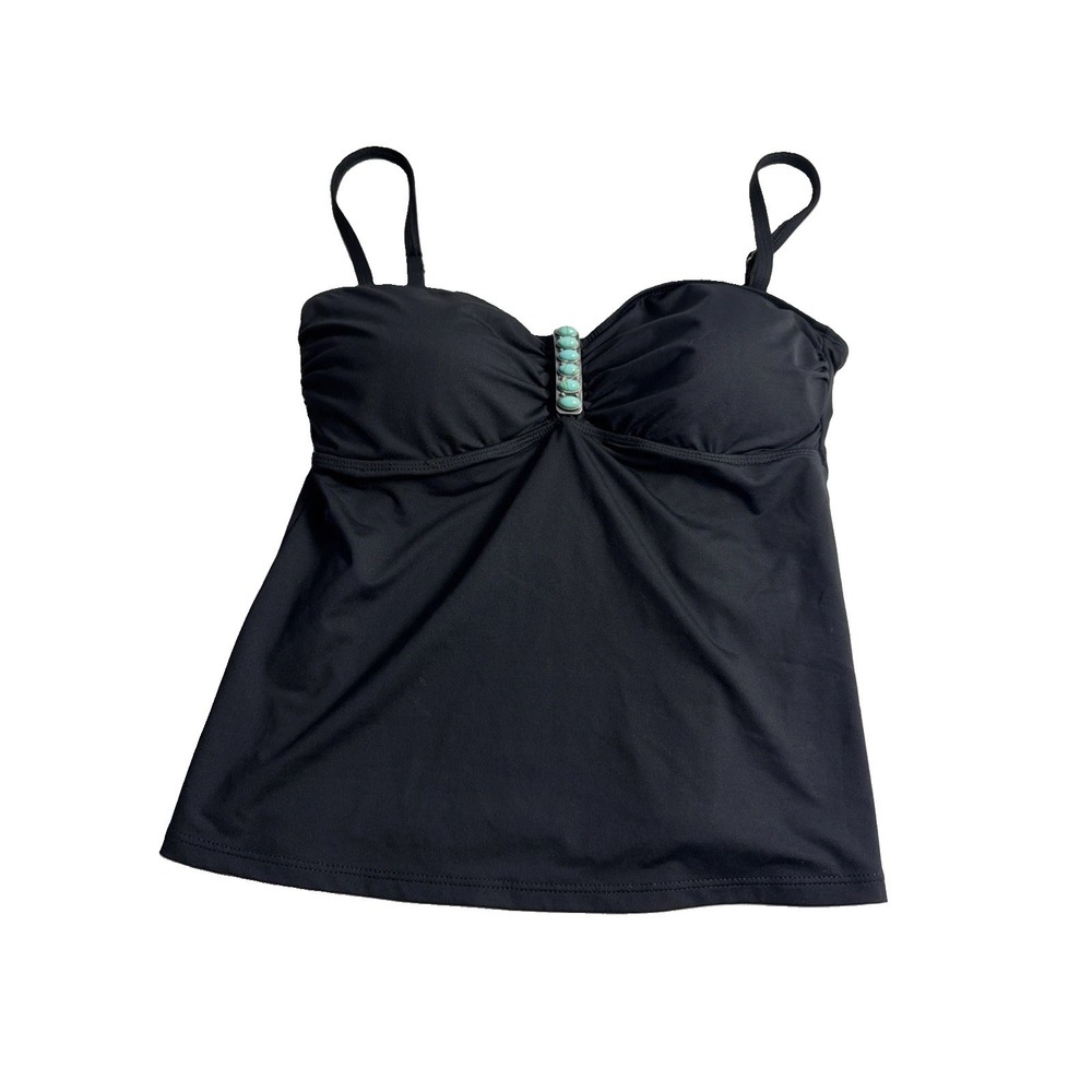 LAUREN Ralph Lauren Black Tankini Top Ruched Adjustable Strap Swimsuit, sz 8